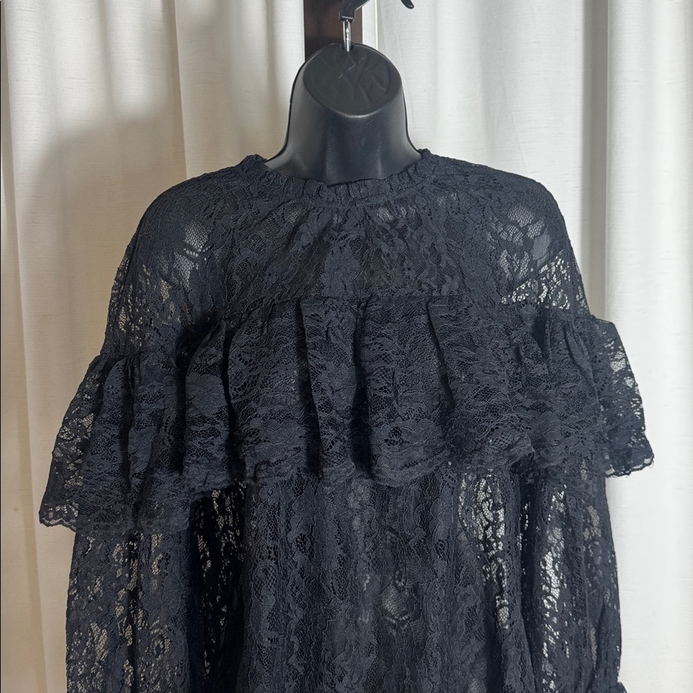 The Drop Women's Miriam Feminine Ruffle Yoke Shine Blouse Size L - Picture 6 of 8